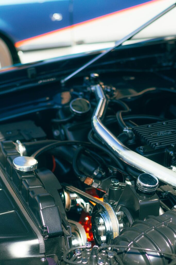 dynamic car engine at outdoor auto show