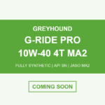 Greyhound G-Ride Pro 10W-40 4T MA2 fully synthetic motorcycle oil coming soon