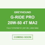 Greyhound G-Ride Pro 20W-50 4T MA2 fully synthetic motorcycle oil coming soon